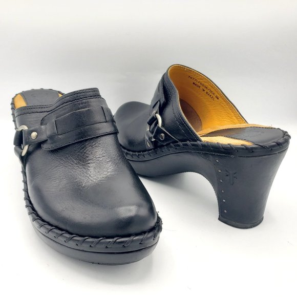 Frye Shoes - Frye Charlotte Stitch Clog Mule Black Leather Upper Wrapped Heel O Ring 8